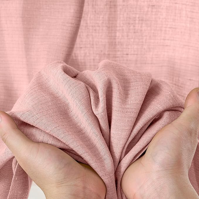 jinchan Pink Linen Blend Curtains 90 inch Length 2 Panels for Bedroom Living Room, Light Filtering 50 inch Wide Farmhouse Drapes with Rod Pocket Back Tab(50W x 90L, Pink)