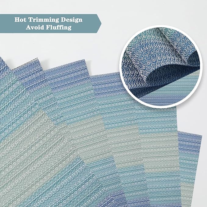 Blue Placemats Set of 2 - Heat Resistant Non-Slip Place mats for Dining Table, Washable Durable PVC Vinyl Woven Table Mats (Blue, 2)
