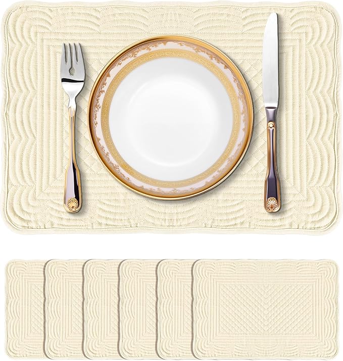Apricot 100% Cotton Placemats Set of 6, Rectangular Placemats Machine Washable-13x18 Inches for Kitchen or Dining Table Fabric Rectangular Table Mats