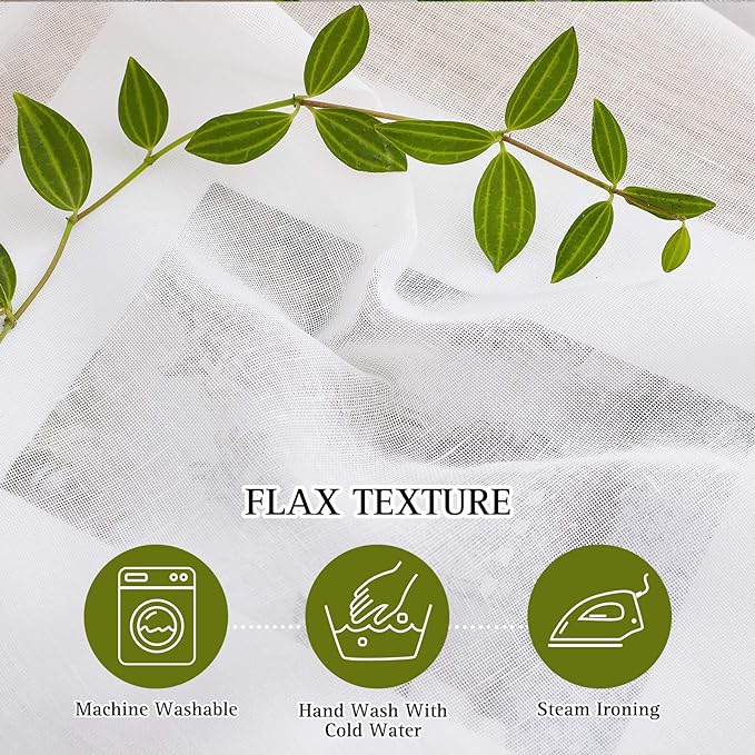 NICETOWN White Sheer Linen Curtains Flax Texture for Bedroom, Vintage Grommet Top Semitransparent Privacy Window Treatment Light Filtering for Living Room / Flat, W52 x L72, Set of 2