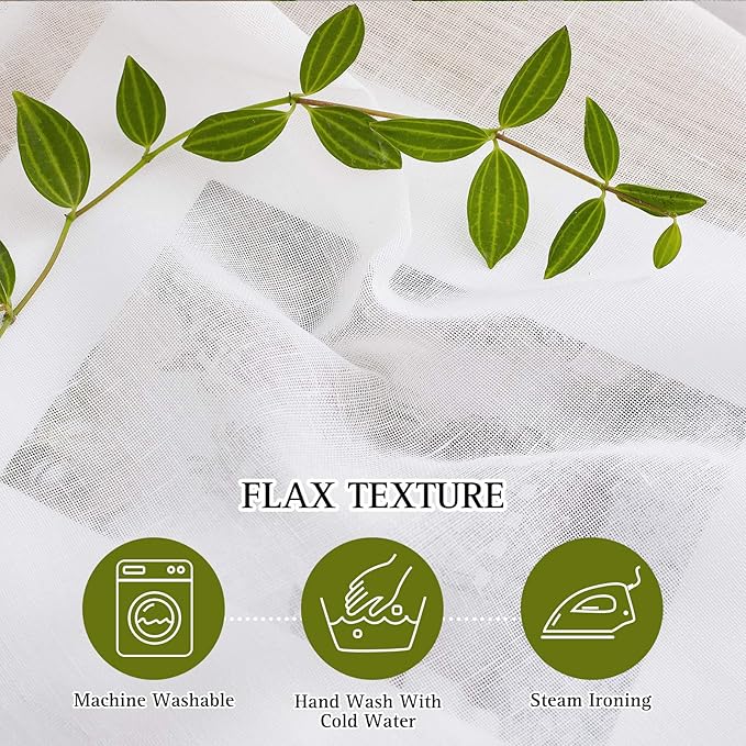 NICETOWN White Flax Linen Sheer Bedroom Curtains Grommet, Decorative Window Treatment Draperies Privacy with Light Through for Kitchen/Nursery/Bathroom,W52 x L54, Sold as 2 Panels