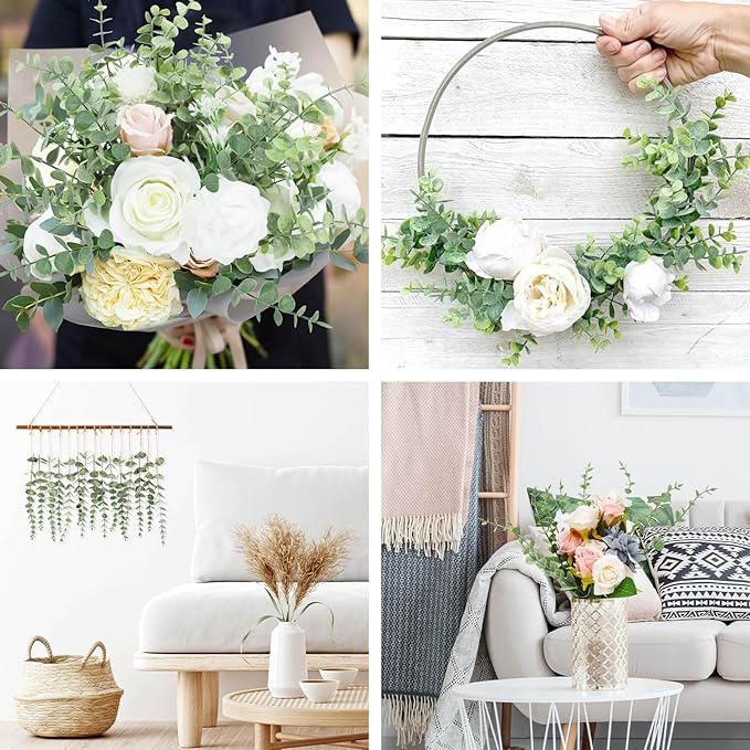 CEWOR 36pcs Eucalyptus Stems Decor 14.1 Inch Artificial Eucalyptus Leaves Fake Greenery Branches for Wedding Centerpiece Flower Floral Arrangement Farmhouse Spring Home Decoration