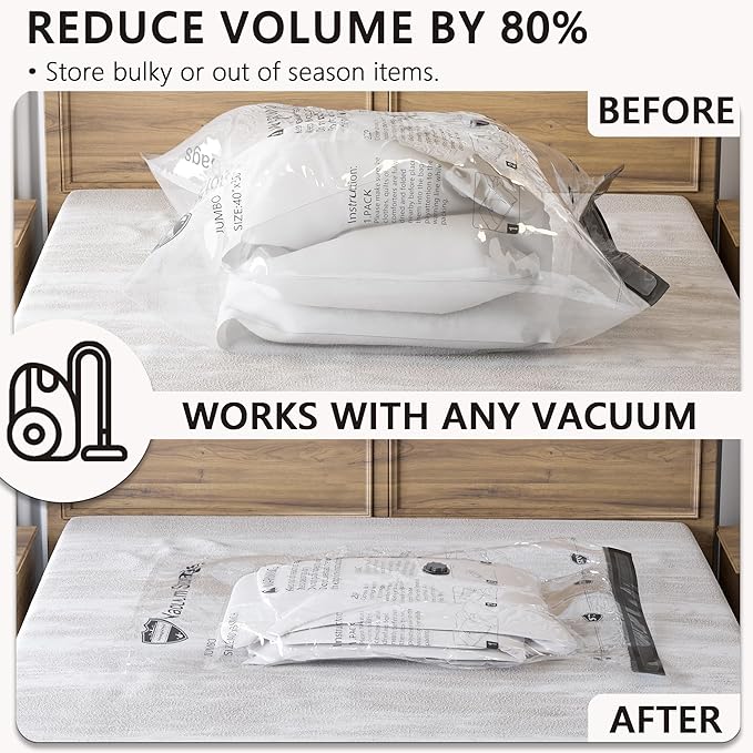 Vacuum Storage Bags 8 Combo, (2 Jumbo, 2 Large, 2 Medium, 2 Small) Space Saver Bags with Travel Hand Pump, Compression Airtight Sealer Bags for Clothes, Pillows, Comforters, Blankets