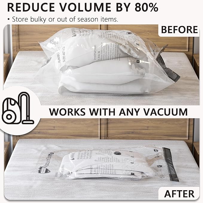 SUOCO 10 Jumbo XXL Vacuum Storage Bags with Electric Pump, Space Saver Bags, Compression Airtight Sealer Bags for Travel, Clothes, Pillows, Comforters, Blankets