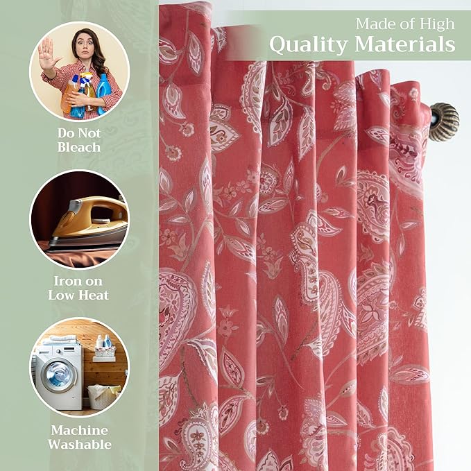 Maison d' Hermine Curtains for Living Room 100% Cotton 84 inch Length Two Panels Light Filtering Curtains for Bedroom Windows with Rod and Loop Pockets Drapes (Ramage Fire Brick, 50" W x 84" L)