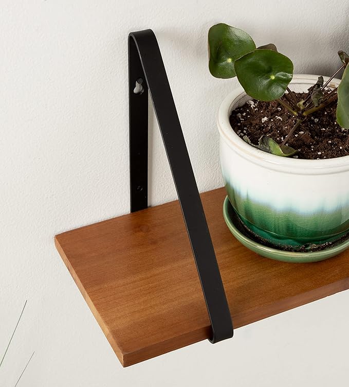 Kate and Laurel Soloman Wooden Shelves with Simple Metal Brackets, Rustic Brown and Black, 2 Piece Set