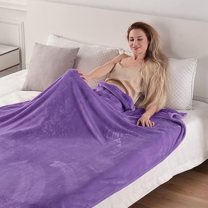 SOCHOW Flannel Fleece Blanket Throw Size, All Season Lightweight Super Soft Cozy Blanket for Bed or Couch, Purple, 50x60 inches