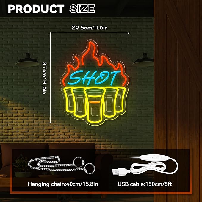 Shot Neon Sign, Bar Neon Signs for Wall Decor, Dimmable Acrylic Neon Lights for Home Bar Pub Club Bistro Man Cave Restaurant Party Decorations Gift