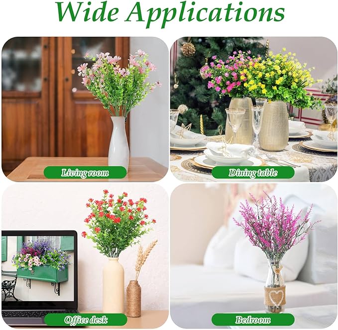 20 Bundles Realistic Artificial Flowers for Outdoors, UV Resistant No Fade Fake Flowers with Plastic Faux Shrubs Plants for Garden Patio Porch Window Box Home Wedding Farmhouse Outside Hanging Decor