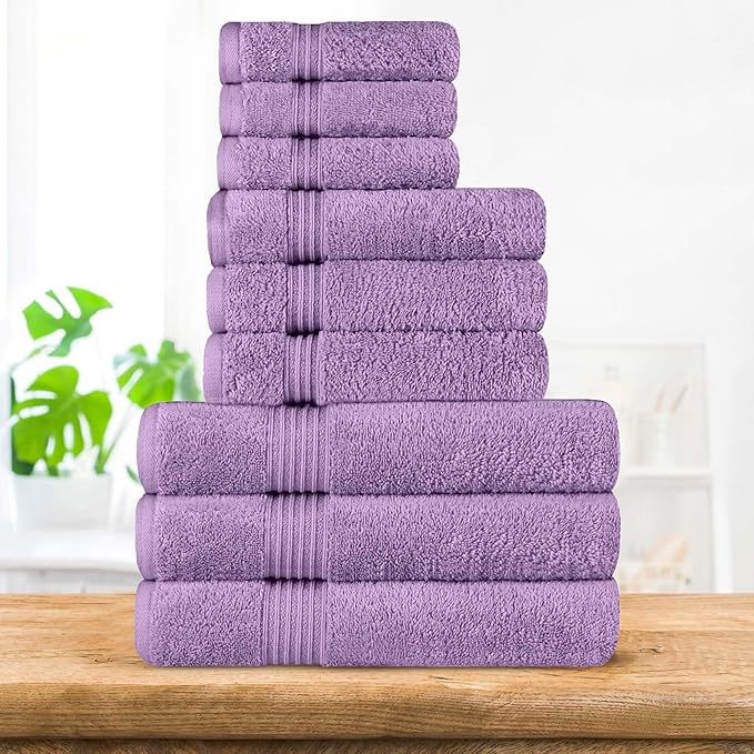 Superior Egyptian Cotton 9-Piece Towel Set, Assorted Towels for Home Bathroom, Guest Bath Decor Essentials, Includes 3 Bath, 3 Hand, 3 Face Towels/Washcloths, Quick Dry, Absorbent - Royal Purple