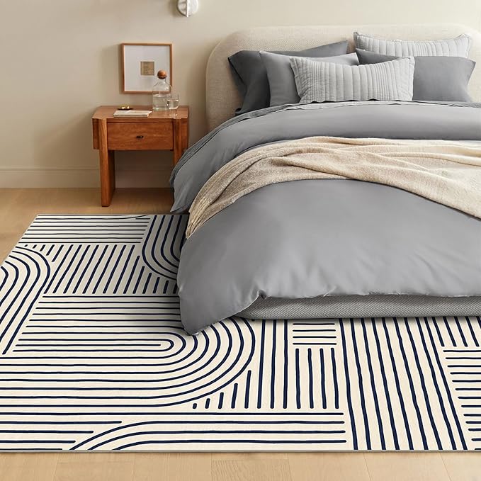 Washable Area Rug 8x10 - Large Indigo Boho Rugs for Living Room Soft Abstract Bedroom Rug Ultra-Thin Modern Rainbow Carpet Stain Resistant Rug for Dining Room Nursery Room Home Decor