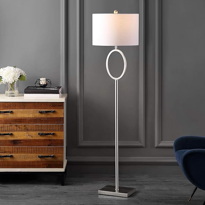 Jonathan Y JYL1089C April 61" Metal Modern Contemporary LED Floor Lamp, Modern, Contemporary, Glam, Traditional, Office, Living Room, Family Room, Dining Room, Bedroom, Hallway, Foyer, Nickel