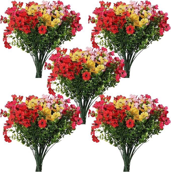 Artificial Flowers for Outdoors, 12 Bundles Artificial Plants & Flowers Outdoor, UV Resistant Faux Flowers Silk Fake Flower for Outside Porch Pot Window Garden Planter Decoration (Mixed Color)