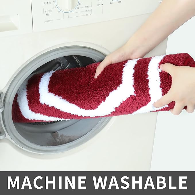 COSY HOMEER Extra Thick Bath Rugs - Anti-Slip Bath Linen Sets Mats Soft Plush 100% Strong Polyester Mat Living Room Bathroom Floor Water Absorbent(Red,24x36 - Inches)