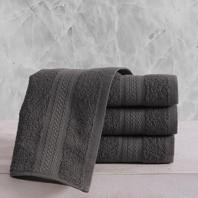 REGAL RUBY 4 Pieces Grey Washcloths Bath Linen Set Quick-Dry, Highly Absorbent, Soft Feel Towels, Premium Quality Flannel Face Cloths
