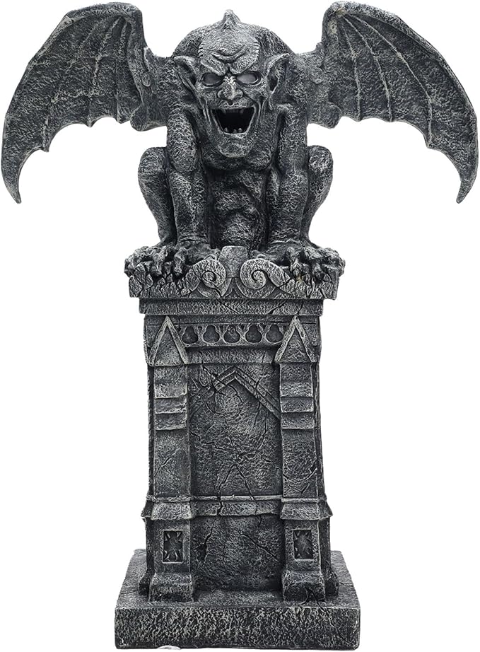 Haunted Hill Farm Motion-Activated 3.2-Ft. Tall Gargoyle, Battery Operated Scare Prop with Spooky Sound Effects and Lights for Indoor or Covered Outdoor Creepy Halloween Decoration