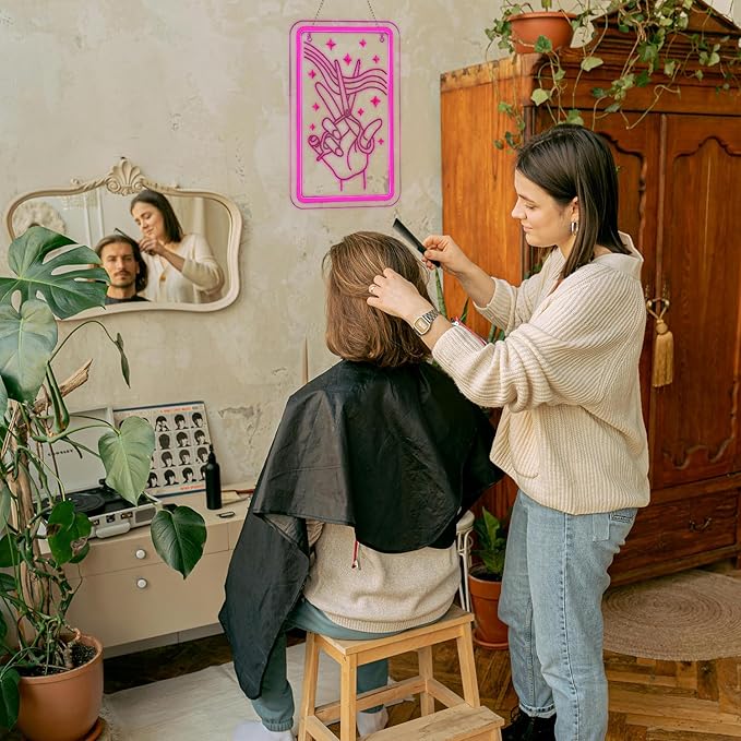 Lucunstar Scissors Neon Sign Pink LED Beauty Salon/Hair Salon Decor,Led Neon Business Lights for Barbers Studio Decoration for Beauty Shop(14.69 * 9.4in)