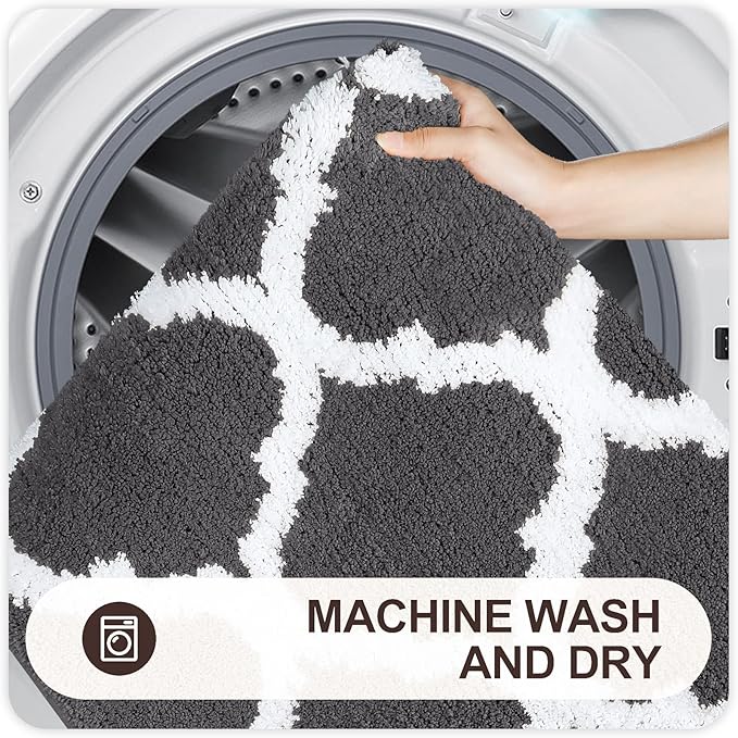 OLANLY Bathroom Rugs 71x24, Soft and Absorbent Microfiber Bath Rugs, Non-Slip Shaggy Shower Carpet, Machine Wash Dry, Bath Mats for Bathroom Floor, Tub and Shower, Dark Grey
