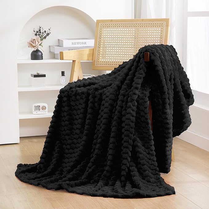 Black Throw Blanket 50"×70" inches Gifts for Mom Fuzzy 3D Jacquard Decorative Flannel Fleece Super Soft Plush Cozy Blanket for Couch Sofa Chair Lightweight