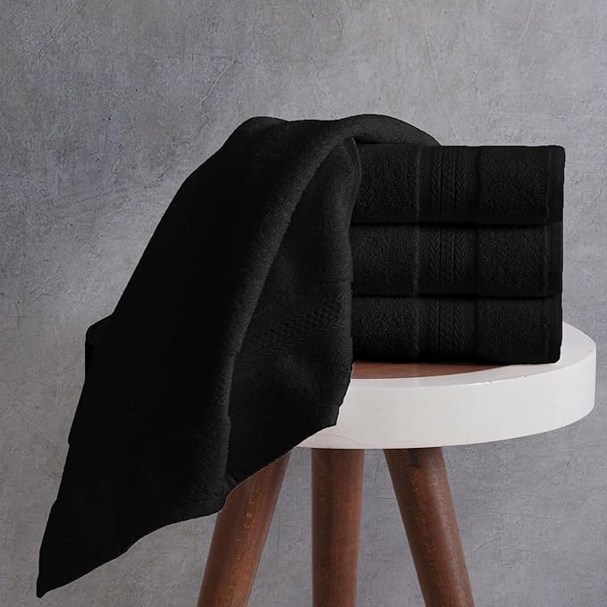 REGAL RUBY Quick-Dry 4 Pieces Black Hand Towel -Bath Linen Set - Highly Absorbent 100% Turkish Cotton -Hand Towel for Bathroom Guests Pool Gym Camp Travel College Dorm Shower