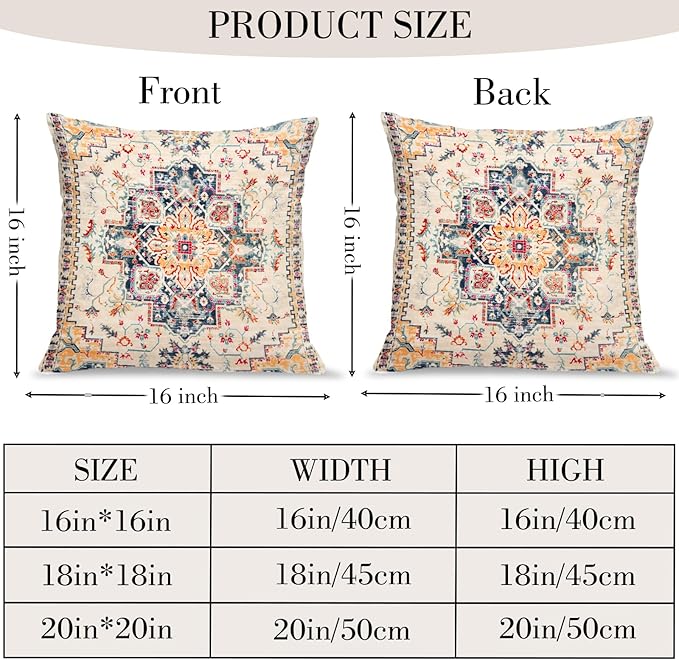 Boho Throw Pillow Covers 16x16 inch Set of 2,Boho Vintage Carpet Pattern Antique Ethnic Decor Double Sided Pattern Cushion Cover Soft Pillow Case Living Sofa Room Bed Square Pillow Cover