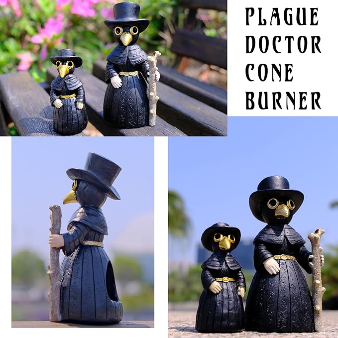 2025 Upgrade Plague Doctor Incense Holder, Plague Doctor Cone Burner Eyes Will Smoke, Handmade Craftfor Desktop Resin Ornament for Home Decoration, Effective Stress & Anxiety Relief. (Large Doctor)