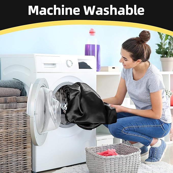 Silky Satin Pregnancy Pillow Cover (ONLY Pillowcase), U Shaped Luxurious Smooth Maternity Pillow Cover, Soft & Breathable Large Pillow Protector with Hidden Zip for Side Sleeper, Black