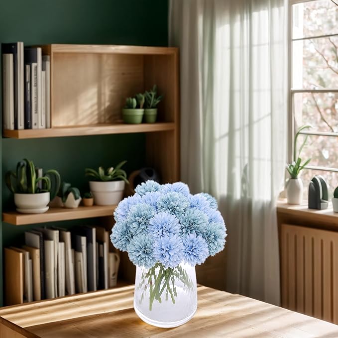 Kimura's Cabin 20Pcs Fake Silk Chrysanthemum Flower Artificial Flowers Ball Flowers Fake Mums Flowers Wedding Arrangements Decor Bouquets Home Festival Table DIY Decoration Center (Blue)