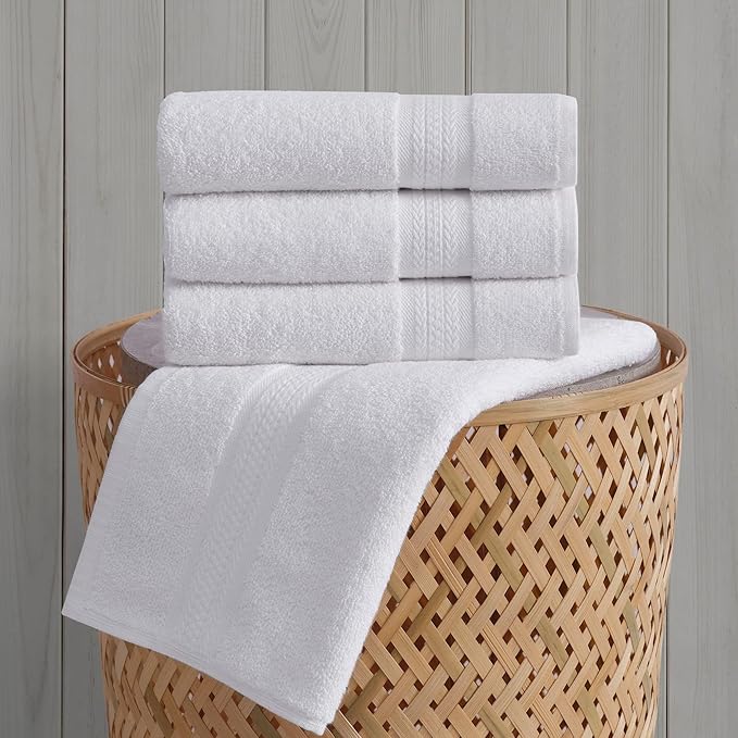 REGAL RUBY Quick-Dry 4 Pieces White Hand Towel -Bath Linen Set - Highly Absorbent 100% Turkish Cotton -Hand Towel for Bathroom Guests Pool Gym Camp Travel College Dorm Shower