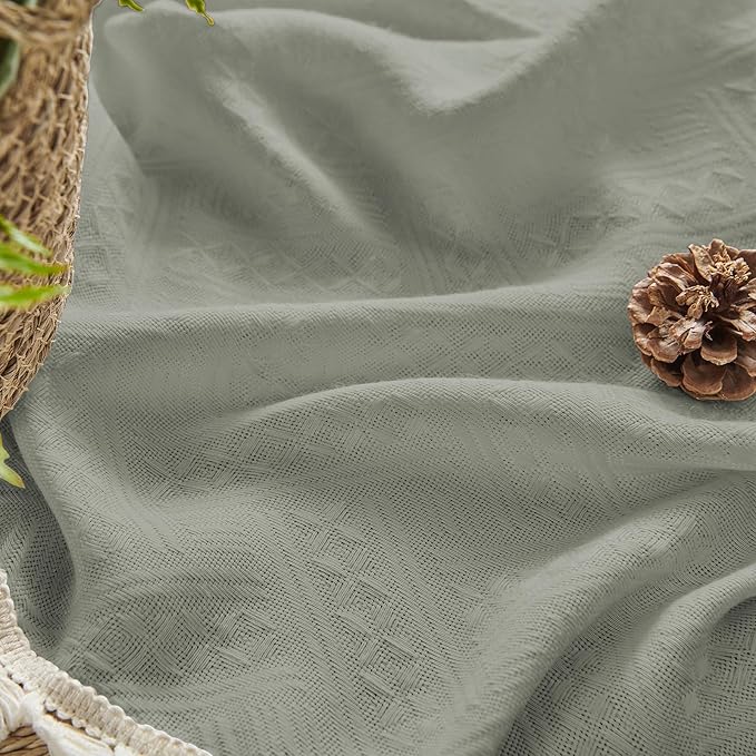 Joydeco Custom Boho Curtains - 1 Panel, Super Soft Light Filtering Country Rustic Semi Sheer Curtains for Bedroom & Living Room, Greyish Green