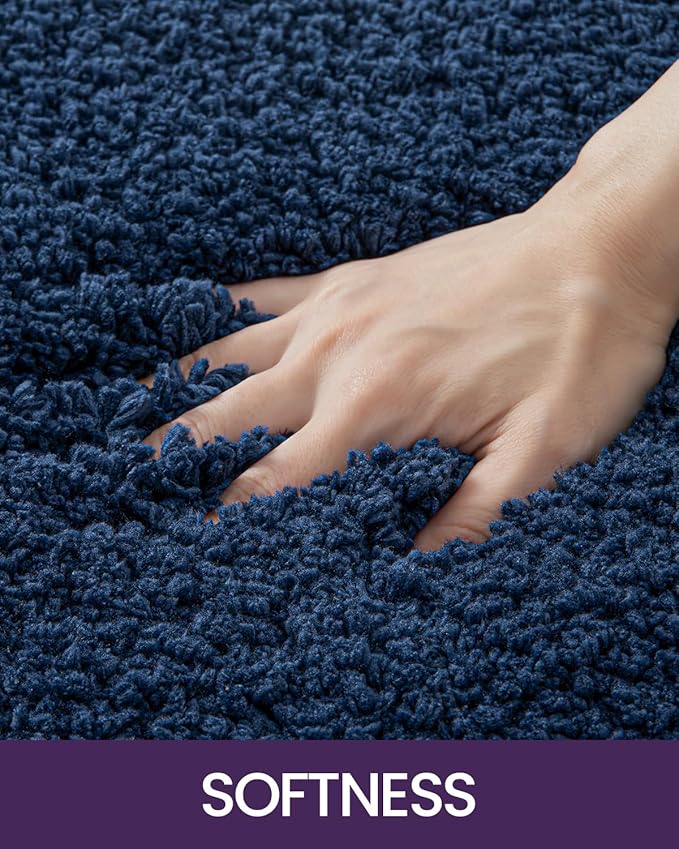 DEXI Bathroom Rug Mat 24x16, Extra Soft and Absorbent Bath Rugs, Washable Non-Slip Thick Carpet Mat for Shower Floor, Tub, Navy