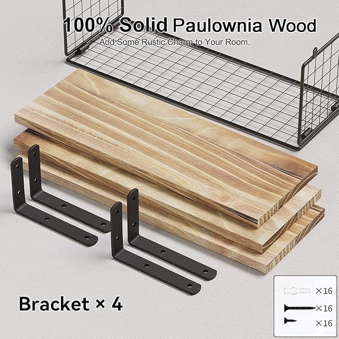 Towel Racks for Bathroom Wall Mounted, 3PCS Floating Shelves with Storage Basket, Bathroom Organizes, Wall Mounted Rustic Wood Shelves for Bedroom, Living Room, Kitchen (Wood)