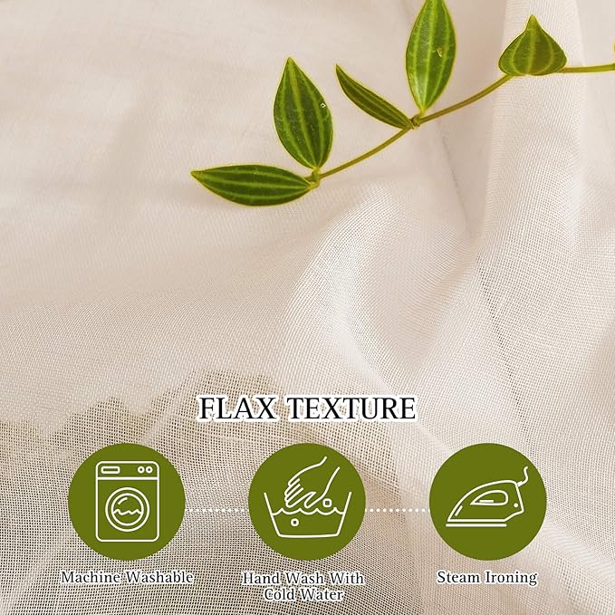 NICETOWN Semi Sheer Beige Curtains 84 inches Long, Grommet Linen Weave Vertical Drapes Semi Sheer Privacy with Light Filtering for Living Room/Bedroom, W36 x L84, 2 Panels