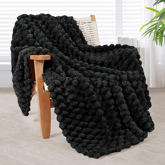 Whale Flotilla Throw Blanket for Couch with Jacquard Pattern, Fuzzy Soft Cozy Exquisite Blankets for All Season, Warm and Fluffy, 50x60 Inch, Black