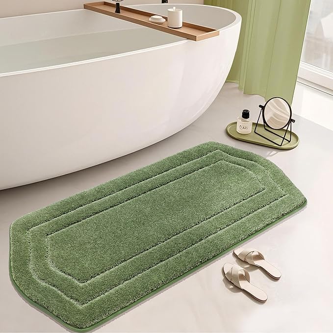 COSY HOMEER Bathroom Rugs Mat 24”x60” Absorbent Non-Slip Bath Mat, Plush Shaggy Bathroom Runner, Machine Washable Large Soft Bath Mats for Bath Floor,Tub and Shower,Green