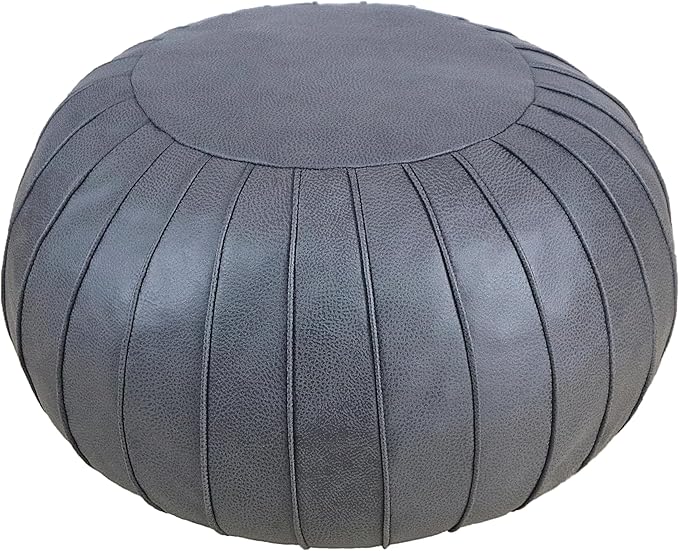 Thgonwid Handmade Storage Pouf Ottoman Foot Stool - Faux Suede Round Floor Cushion 21.6"x13" for Living Room, Bedroom, Wedding Decor, Unstuffed (Deep Grey)