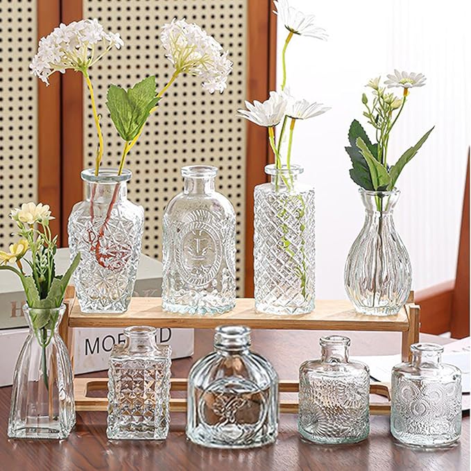 Brajttt Set of 32 Bud Vases for Flowers, Small Vintage Glass Bottles for Rustic Wedding Centerpieces and Home Decor