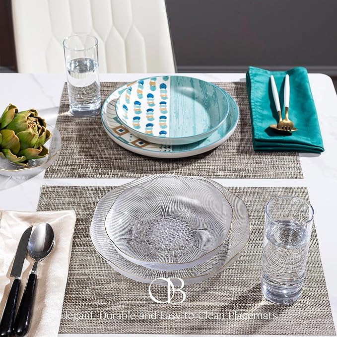 Placemats Set of 12 - Easy Clean Woven Vinyl Placemats for Dining Table, Indoor/Outdoor Place Mats, Washable PVC Table Mats(Cappuccino)