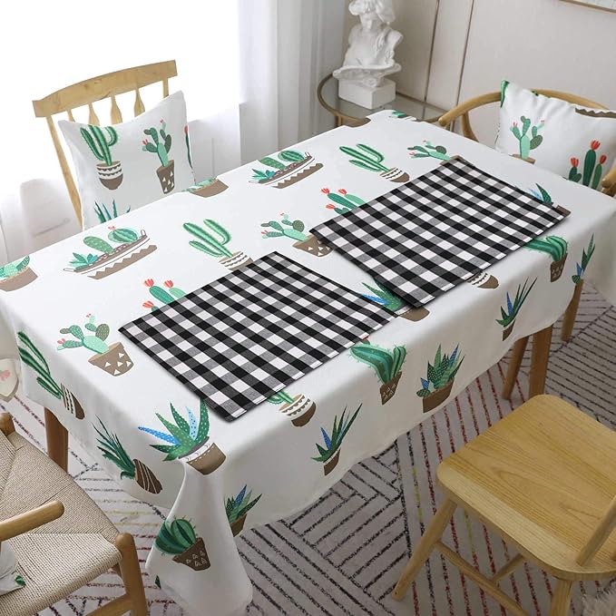 Urban VillaPlacemats for DiningTable 100% CottonPlacemats 14''x20''Over Sized Tablemats Set of 6 Placemats Black/White BuffaloCheckTablemats for Family DinnersWedding PartiesPlacemats