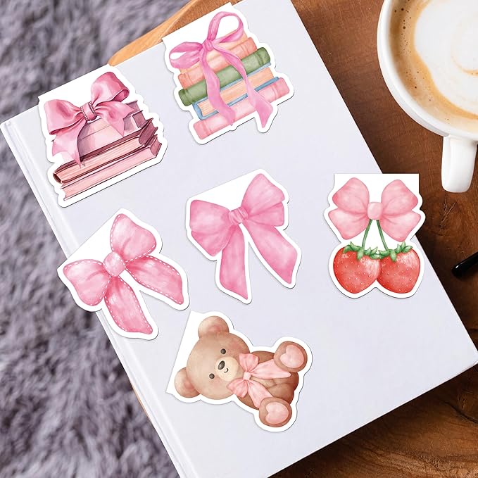 Pink Bows Coquete Magnetic Bookmarks: 12 Pcs Cute Pink Bow Magnet Book Marks, Pretty Book Markers Page Clips for Reading, Gifts for Women Girls Students Book Lovers Office School Supplies