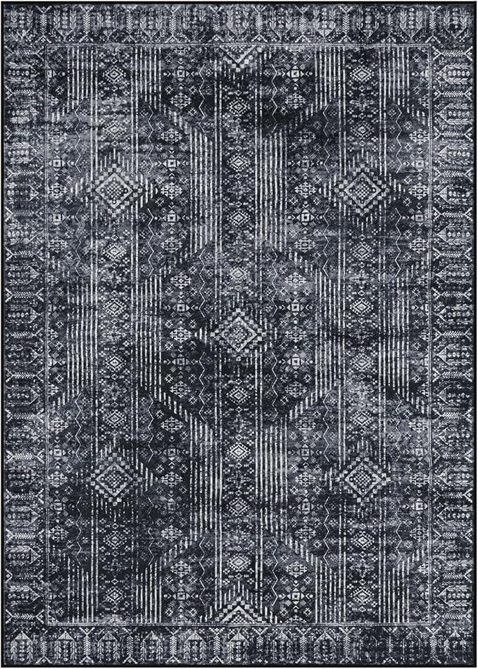 Lahome Black Abstract Rugs for Living Room 5x7, Machine Washable Morden Black Carpet Rug for Bedroom, Neutral Solid Soft Home Office Rugs for Dining Room Apartment