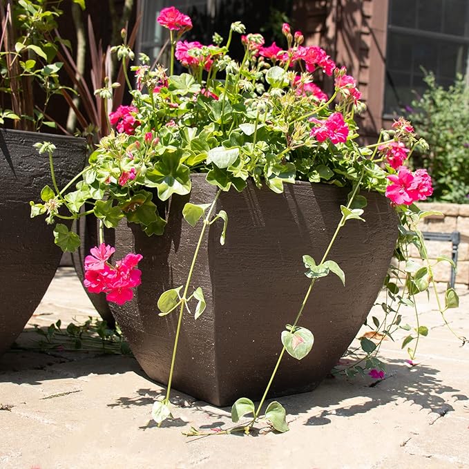 Tusco Products MSQ16BK Modern Square Garden Planter, 16-Inch, Black