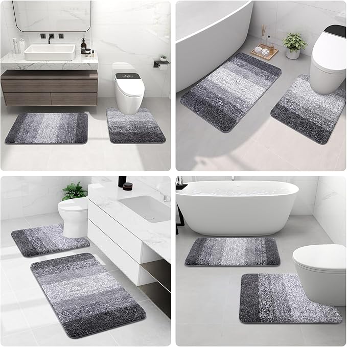 Arotive Microfiber Bathroom Rugs, Shaggy Soft and Absorbent Bath Rug, Non-Slip, Thick Plush Machine Washable Dry Bath Mats for Bathroom, Tub and Shower, 54x24, Grey