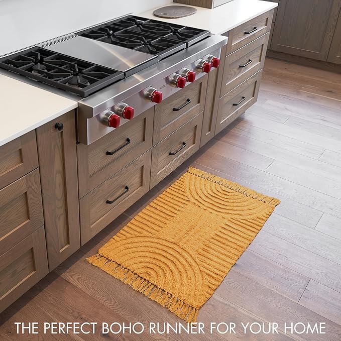 KIBAGA Beautiful Boho Rug with Tassels for Your Bathroom - Soft 2 x 3 ft. Cotton Rug Fits Perfectly Into Your Bath - Washable, Non-Slip Mat Ideal to Enhance Any Modern Home Decor, 24 x 36 inch