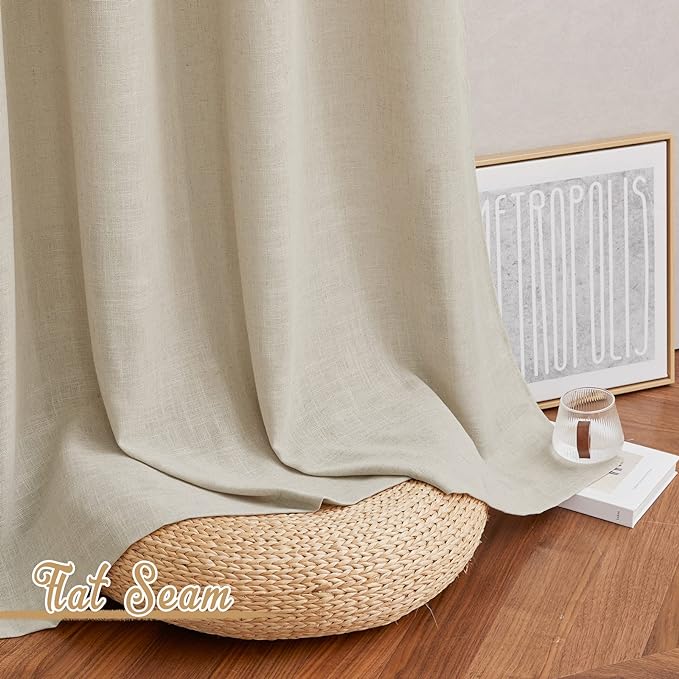 NICETOWN Linen Curtains Taupe 63 inch Long for Nursery, Grommet Top Semi Sheer Privacy Linen Weave Window Drapes Light Filtering for Bedroom/Home Office, W52 x L63, 2 Panels