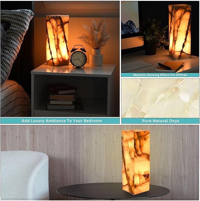 UMAID Father's Day Gifts for Dad Handcrafted Onyx Marble Table Lamp with Warm Amber Glow, Dimmable Cord & Bulb, Modern Home Decor for Bedroom, Desk, Office, Living Room, or Bedside - Luxury Touch
