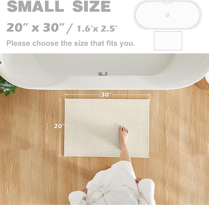 Bathroom Rugs Non Slip Washable, Super Absorbent Thin Bath Mat Small Quick Dry Low Pile Bathroom Rug, Ivory White 20"x30"