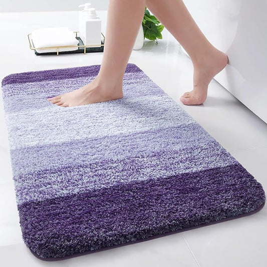 Arotive Microfiber Bathroom Rugs, Shaggy Soft and Absorbent Bath Rug, Non-Slip, Thick Plush Machine Washable Dry Bath Mats for Bathroom, Tub and Shower, 24x16, Dark Purple