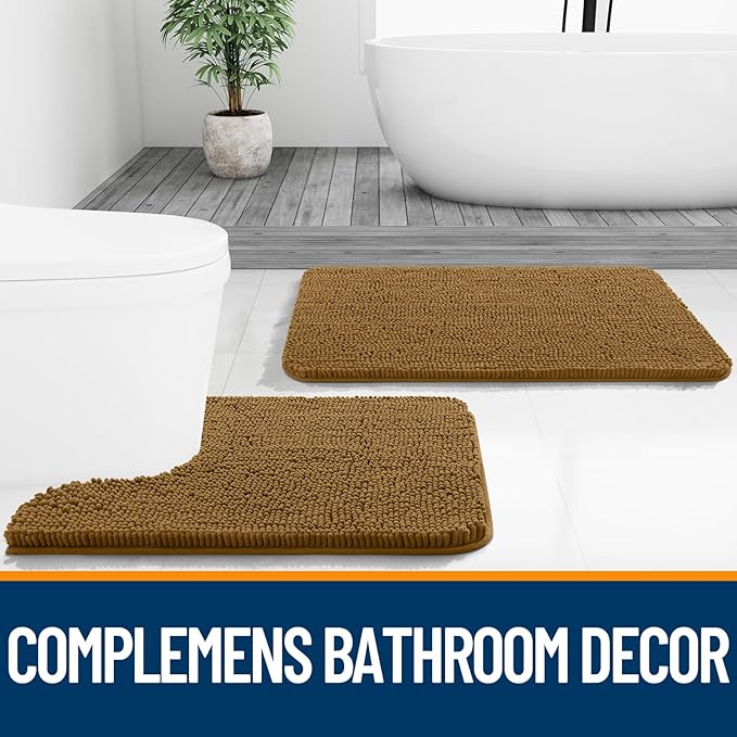 OLANLY Bathroom Rugs 24x16, Extra Soft Absorbent Chenille Bath Rugs, Rubber Backing Quick Dry, Machine Washable Bath Mats for Bathroom Floor, Tub and Shower, Home Decor Accessories, Ochre