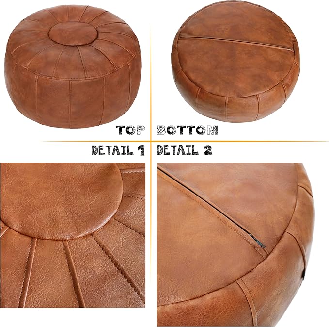 Thgonwid Unstuffed Moroccan Ottoman Pouf Cover, Ottoman Footstool Storage Solution, Bean Bag Chair, Foot Rest, Brown